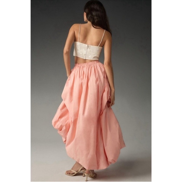 Anthropologie Bubble Hem Poofy Maxi Skirt Elastic Waist Peach Coral Pink XL - Picture 14 of 14